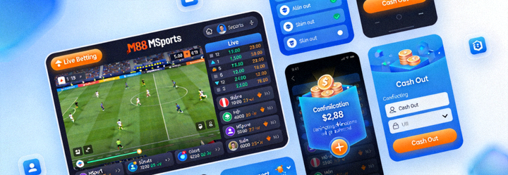 Demo animasi antarmuka live betting dan cash out di platform M88 MSports