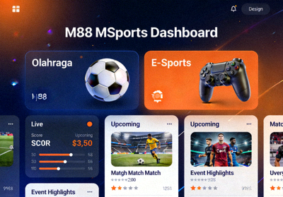 Tampilan dashboard utama M88 MSports dengan menu olahraga dan e-sports