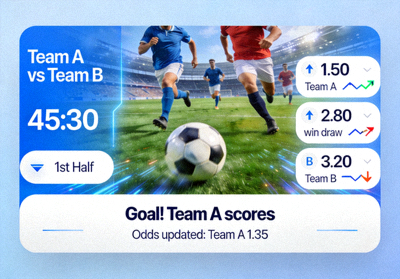 Tampilan live betting untuk pertandingan sepak bola dengan odds yang berubah-ubah